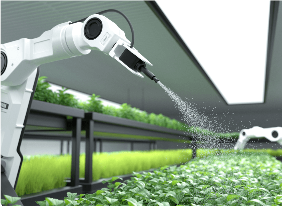 water robot spray field in a greenhouse